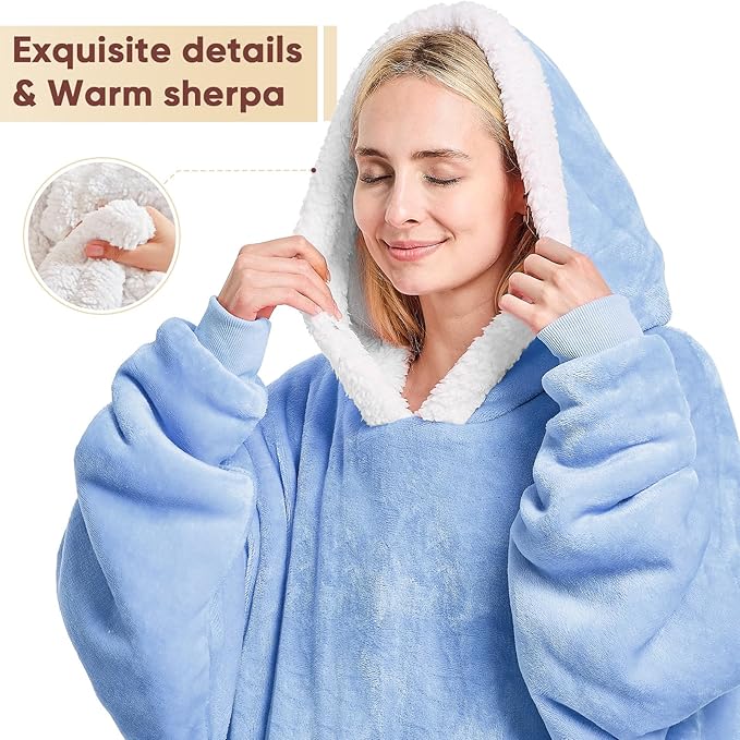 yescool Wearable Blanket Hoodie, Flannel Sherpa Fleece Blanket Sweatshirt for Adults Women Men,One Size Fits All