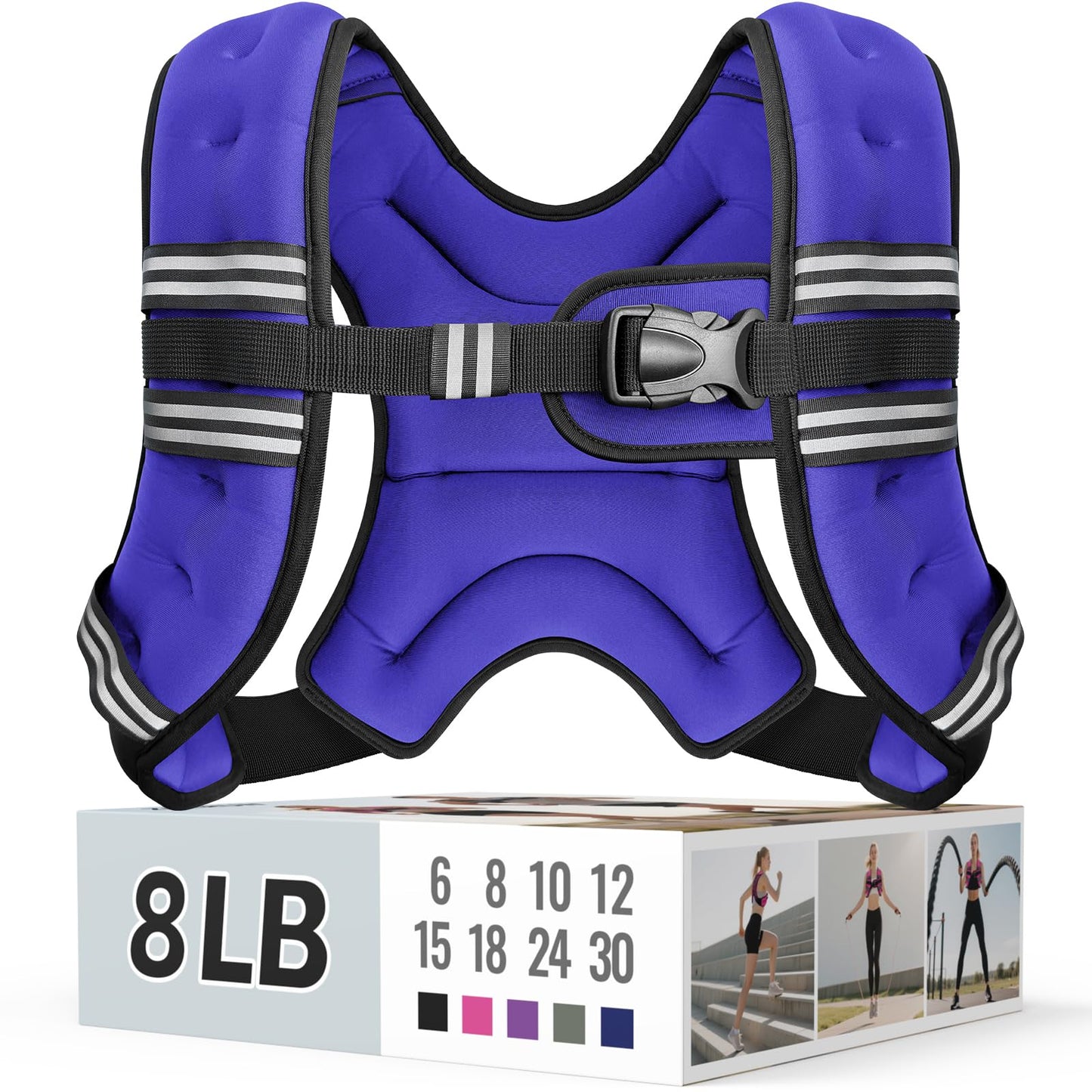 Zeerun Weighted Vest for Women & Men with Reflective Stripe and Adjustable Buckle, Comfortable & Durable Rucking Vest for Walking, Running & Strength Training, 8LBS-Purple