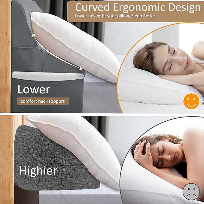 Vekkia Queen Size Bed Wedge Pillow for Headboard Gap/Extra Wider10 Bed Wedge Gap Filler,Mattress Wedge Fill Wider Gap (0-8") Between Headboard and Mattress(Grey 60"x10"x10")