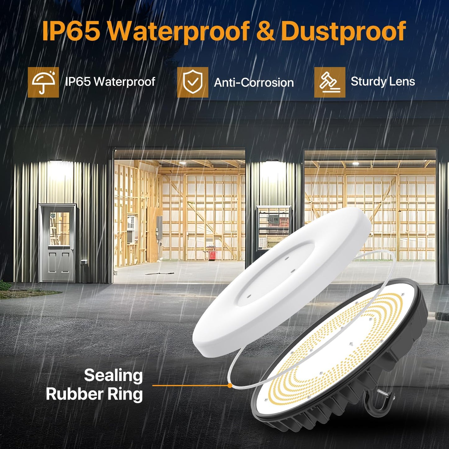 DEMILARE LED Shop Lights High Bay 150W 18000LM IP65 Waterproof 3 CCT Adjustable Dimmable 4 Pack Black Model 1504s