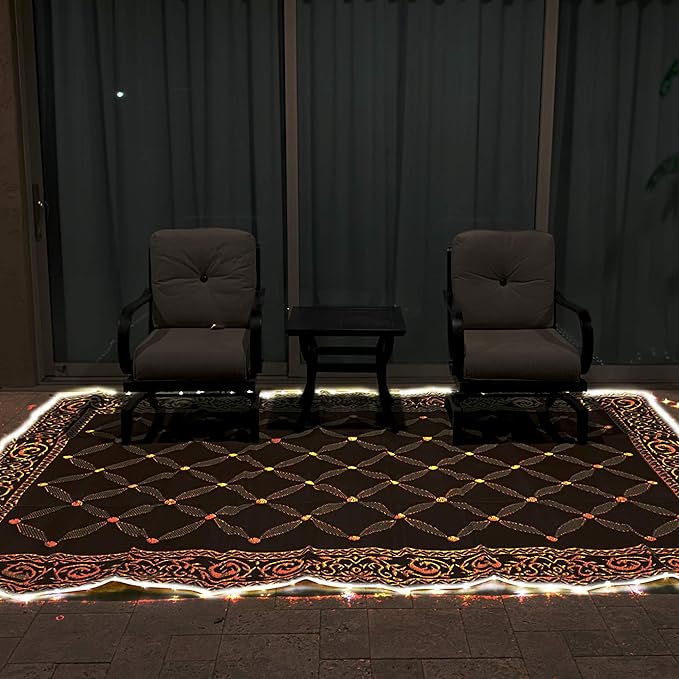 Stylish Camping L118117WL 8-feet by 11-feet LED Illuminated Patio Mat - Outdoor Patio Brown/Beige RV Camping Mat