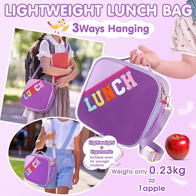 Lunch Bag Kids,Insulated Lunch Bag With Adjustable Shoulder Strap,Reusable Lunch Bag for Kids, Girls,Boys, lunch Bag Women,Preppy Lunch Box for School,Travel, Picnic (dark purple)