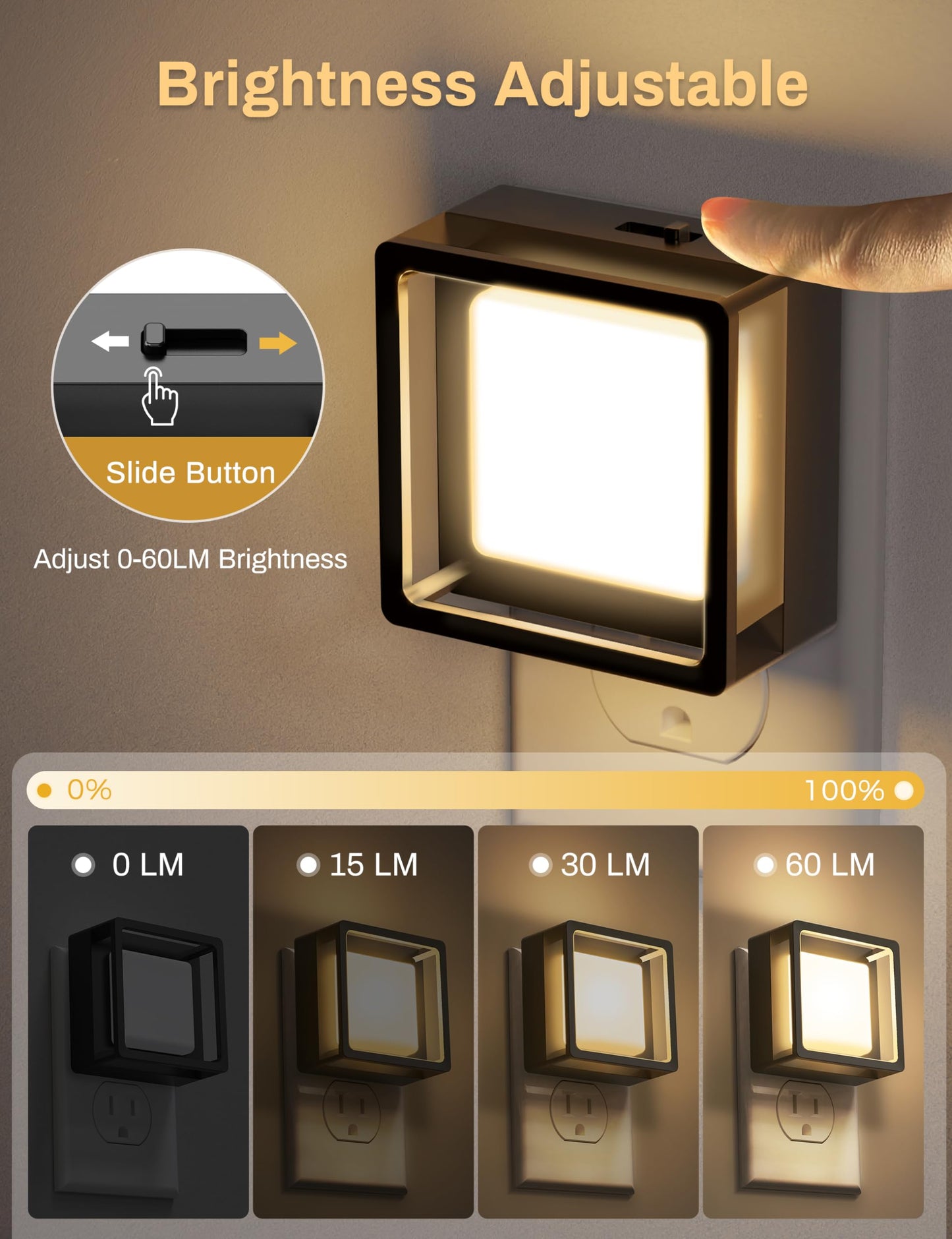 DORESshop Night Light 2 Pack, 3000K LED with Adjustable Brightness, Soft White-Silver Cover, Automatic Light Sensor for Home Use