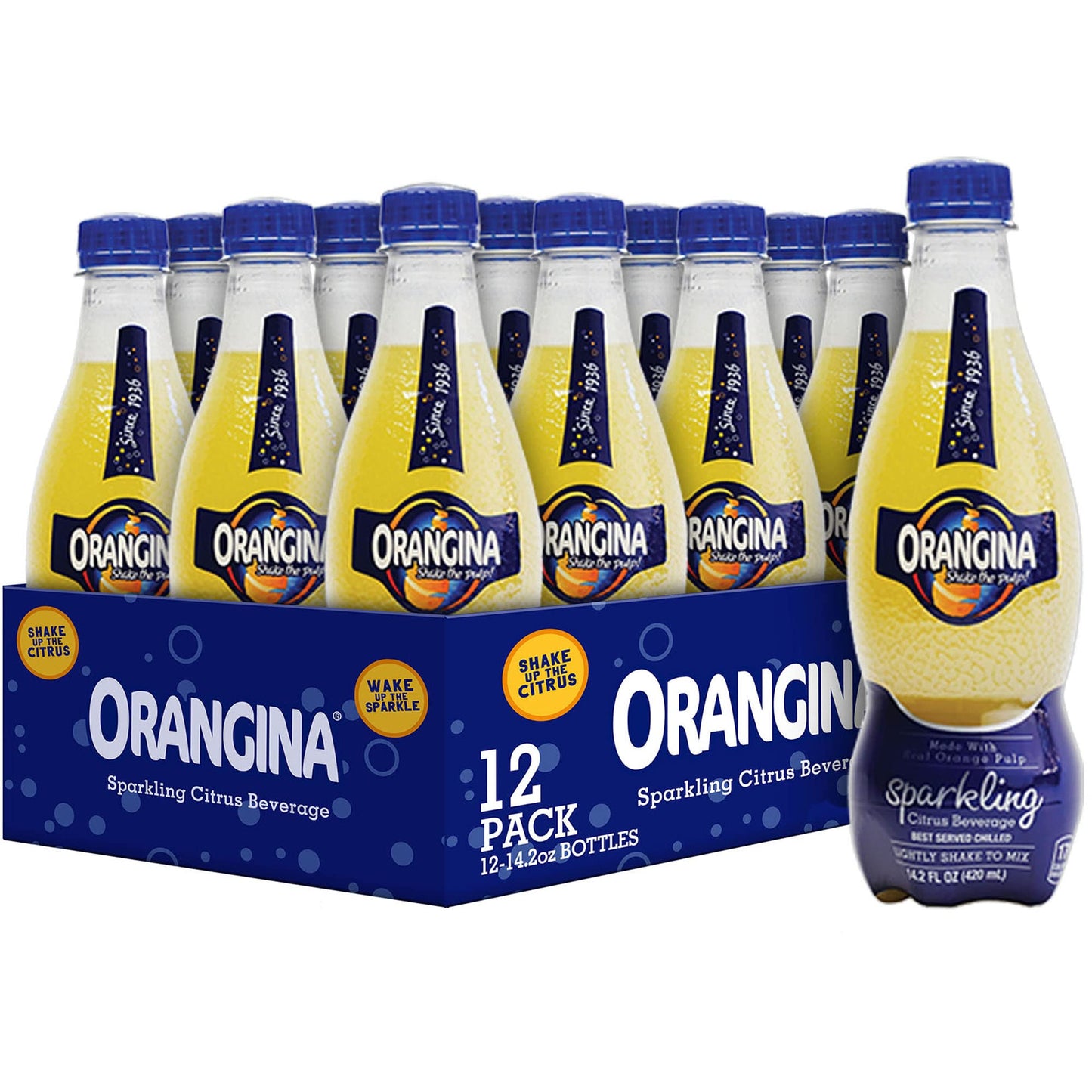 Orangina Citrus Sparkling Juice Beverage - Original French Recipe - Pack of 12 - 14.2 Fl Oz Bottles