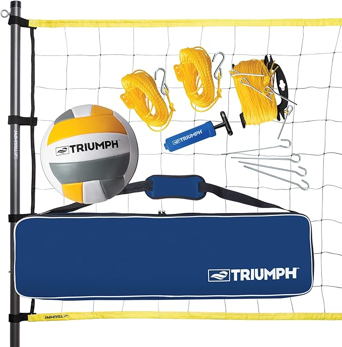 Triumph Competition Volleyball Set – Regulation 32' Net, Steel Poles, Official Volleyball with Pump, Boundary Lines, and C...