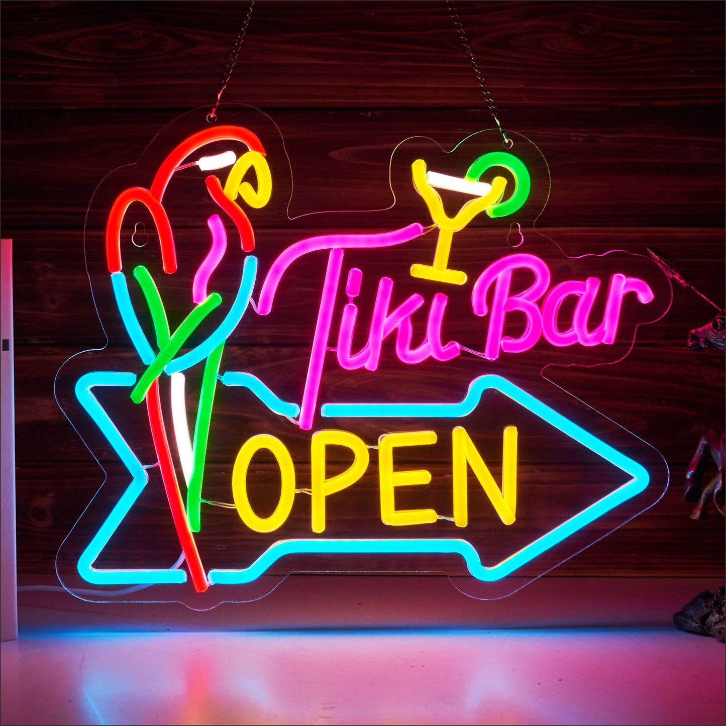 Tiki Bar Open Neon Sign For Wall Decor Parrot malt-inspired Tiki Bar Open Led Light Up Dimmable Signs Compatible With Timer For Pub Party Man Cave Room Restaurant Business Party Art Decor