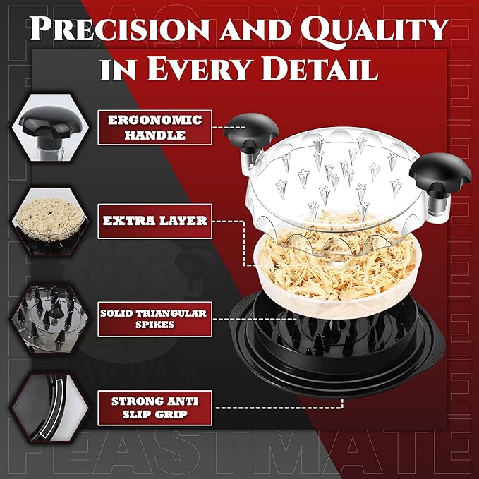Chicken Shredder Tool Twist Large 10” Meat Shredder, Transparent Lid, Extra Plate and dispenser Brush – chicken shredder large, desmenuzador de pollo, meat grinder, desmenuzador de carne
