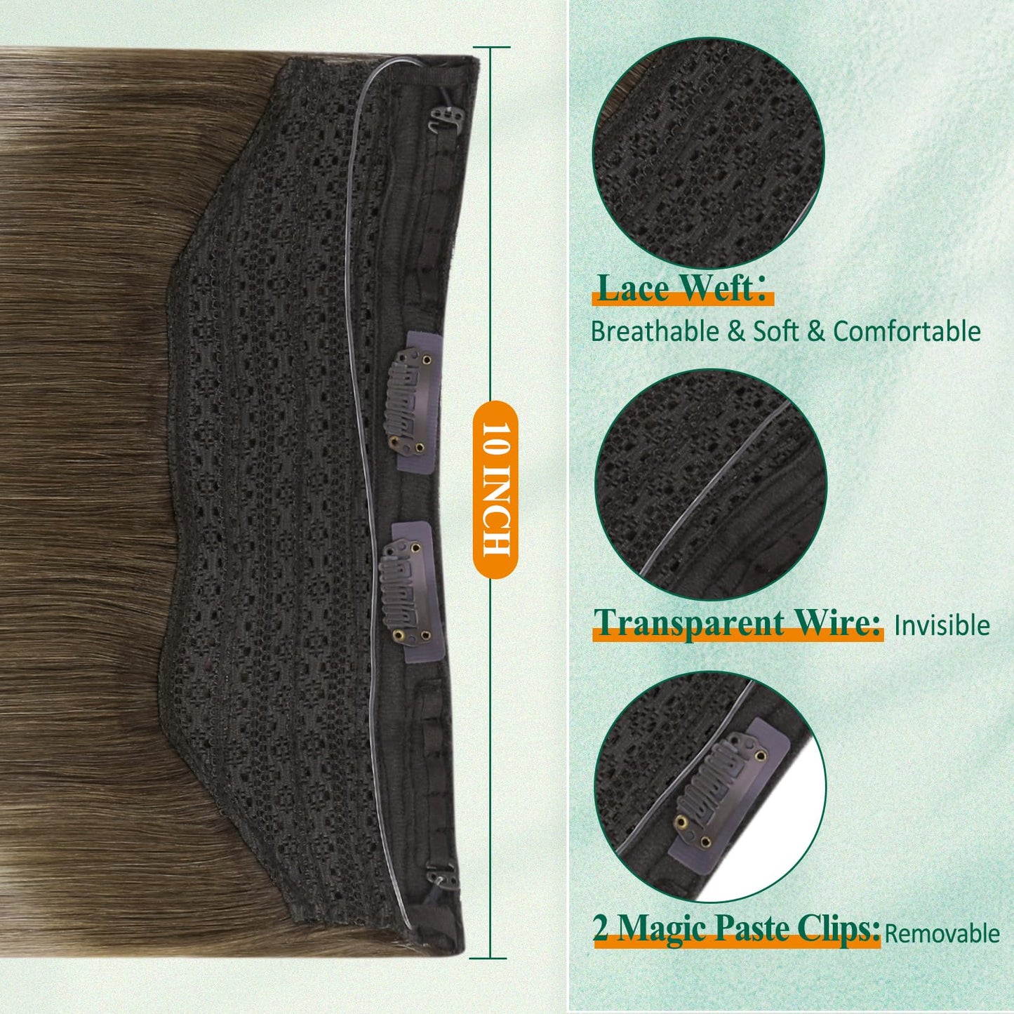Easyouth Human Hair Wire Extensions 16" 80g Remy Balayage Dark Brown to Ash Brown Highlights Honey Blonde