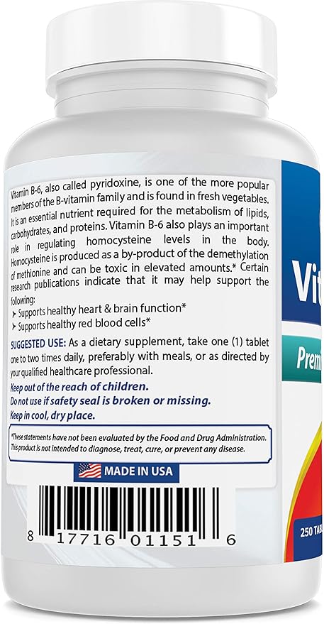 Best Naturals Vitamin B6 50 mg 250 Tablets