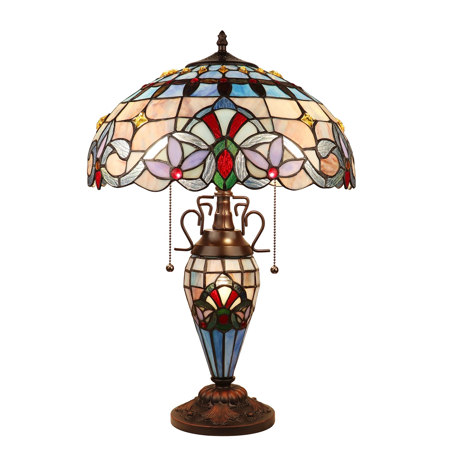 Chloe Lighting 3-Light Table Lamp, Victorian-Style, Dark Bronze, 16in Wide, Glass, Multicolor, Model CH3T381VB16-DT3