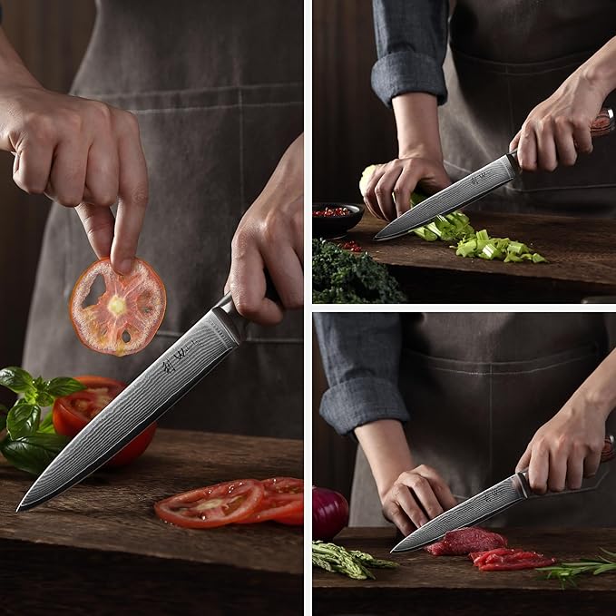 Wakoli EDIB Damascus Meat Knife – 7-Inch Japanese Style Kitchen Knife for Meat, BBQ & Roasts | Genuine 67-Layer Damascus Steel Blade with VG10 Core | Ergonomic Pakkawood Handle | Premium Knife