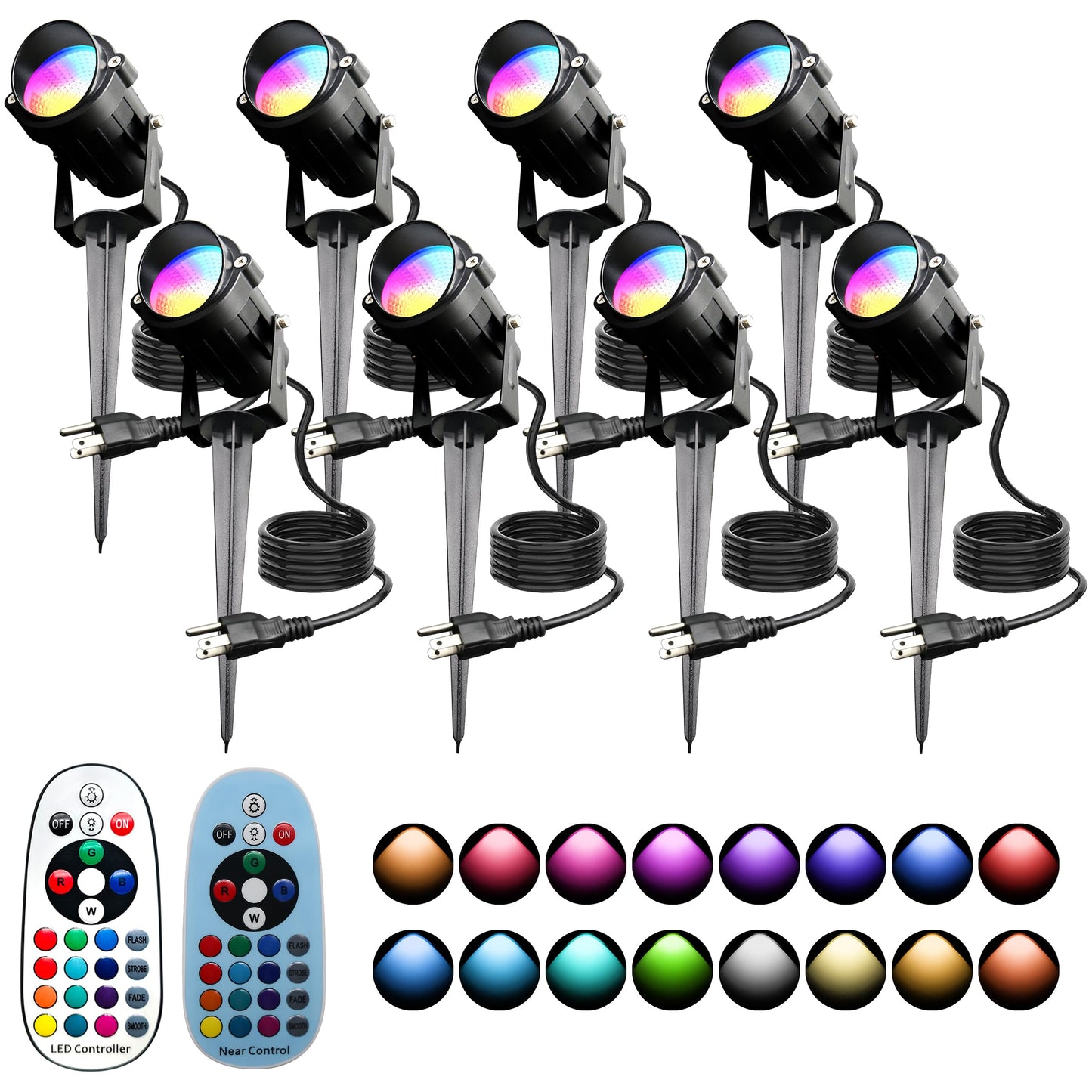 UPONELED RGBW Outdoor Spotlights, 12W IP65 Waterproof Landscape Lighting with Remote, 8Pack, Black, Model FBAUPDCD-120V