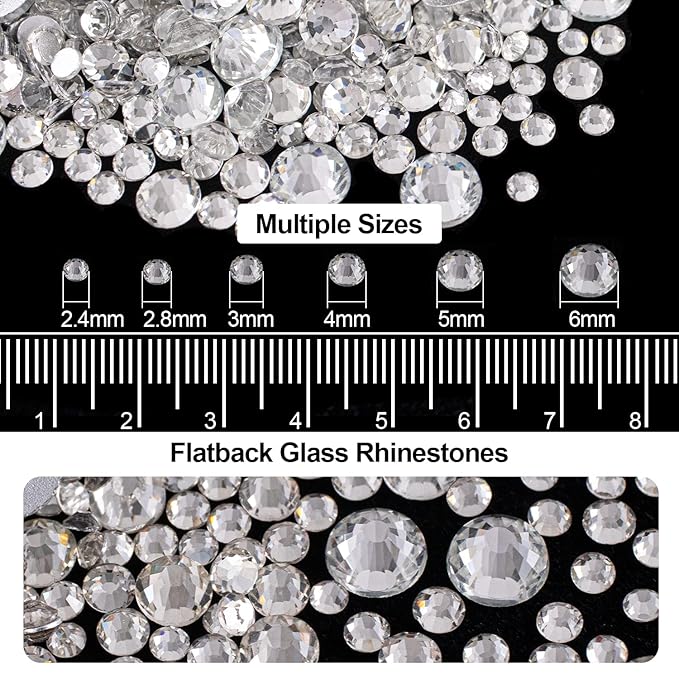 4000PCS Flatback Rhinestones and Half Round Pearls Kit #20, Multi Size Glass Clear Crystals, Plastic Flat Back Black AB Dome Bead with Pickup Pencil and Tweezer for Nail Art