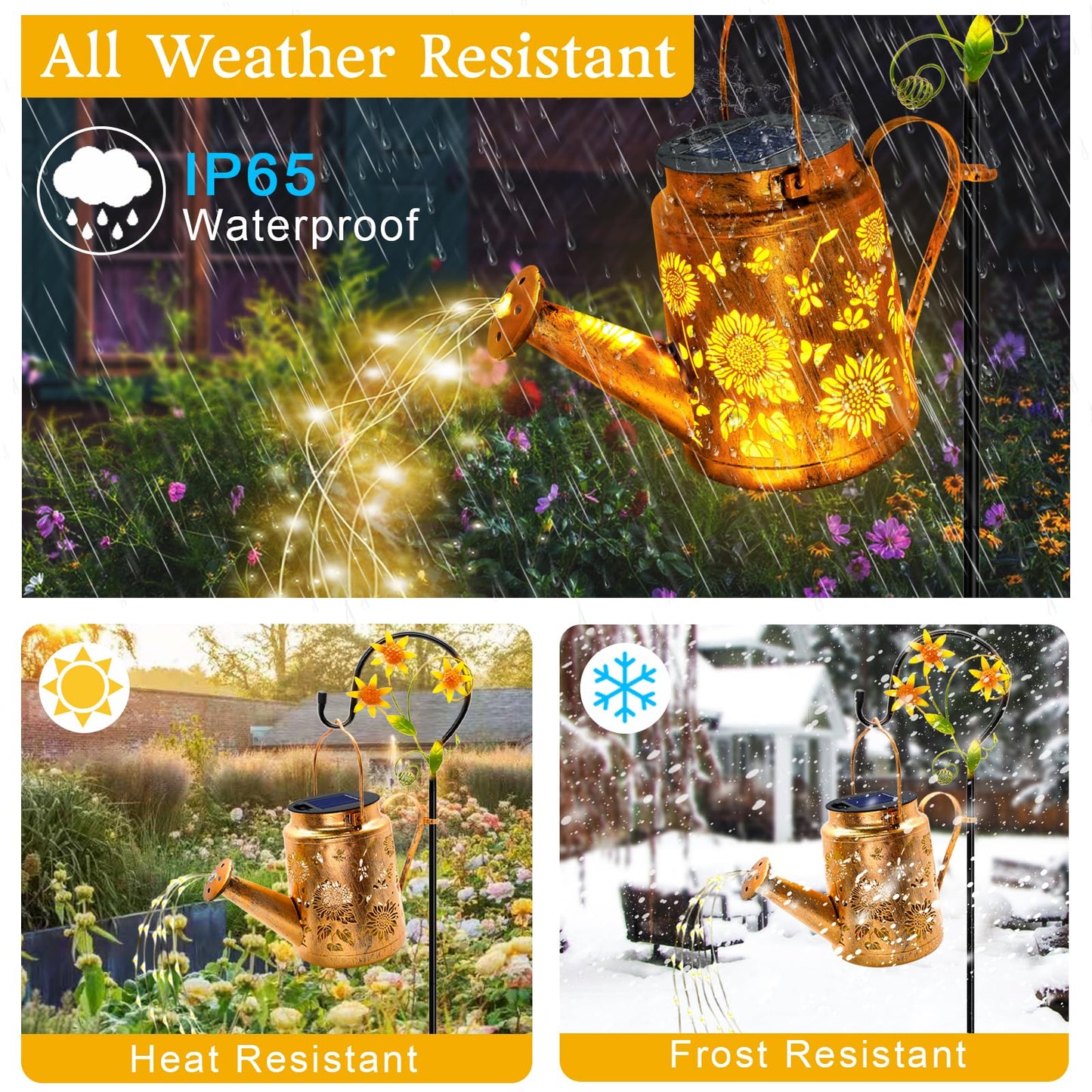 Solar Lights Outdoor Waterproof  Sunflower Solar Watering Can Lights With Shepherd Hook  Birthday Gifts For Mom Grandma Women Christmas  Metal Hanging Lantern Garden Decor Yard Outside Patio Lawn