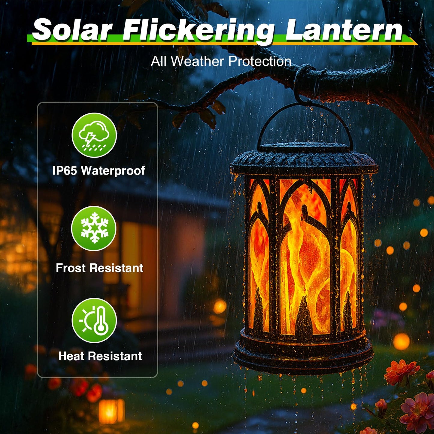 Blakapoo Solar Lanterns - Flickering Flame Outdoor LED Lights, Waterproof, USB Dual Mode, Pack of 2, Black, Model 0643-TL043A