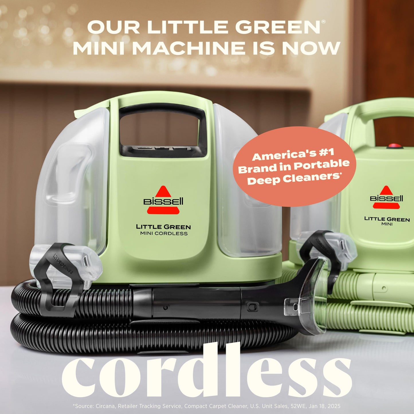 Bissell Little Green Mini Cordless Portable Carpet And Upholstery Deep Cleaner, Car/Auto Detailer, With Hydrorinse Self-Cleaning