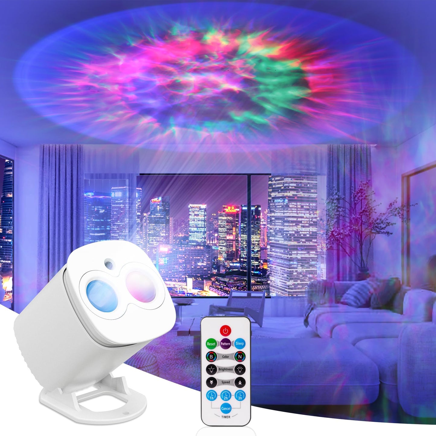 MuliVid Galaxy Projector with Timer & Remote, 55 Lighting Modes, White, Model UGL25040101