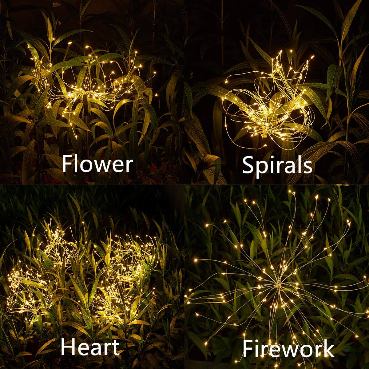HELESIN Solar Firework Lights, 105 LEDs, 35 Copper Wires, 2 Pack, Warm White