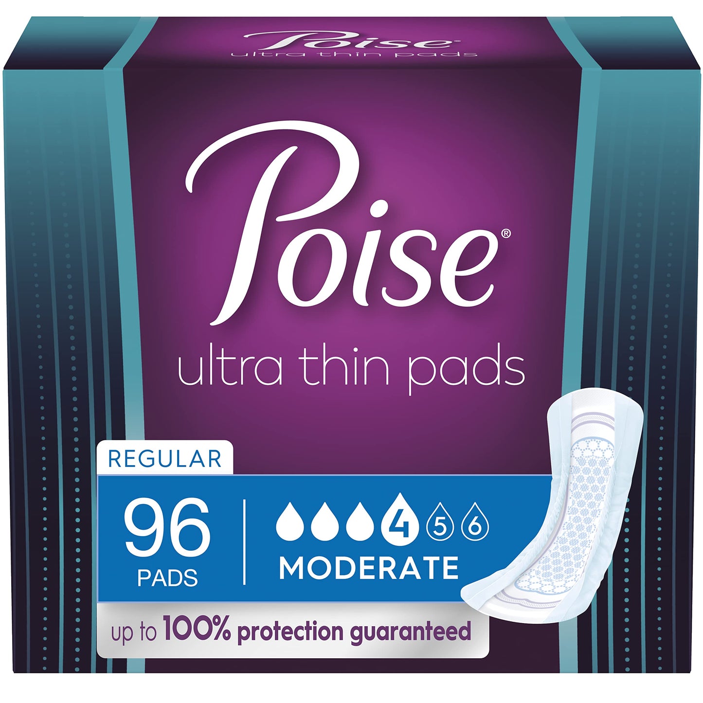 Poise Ultra Thin Postpartum Incontinence Pads, Moderate Absorbency, Regular Length, 96 Count