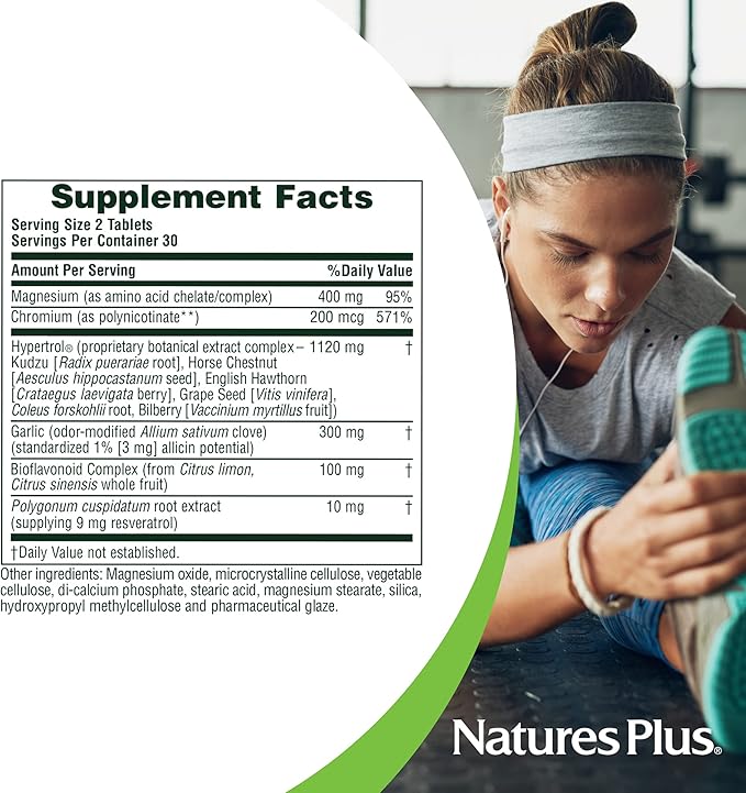 Natures Plus Advanced Therapeutics Hypertrol Rx Blood Pressure - 60 Vegetarian Tablets - Magnesium & Chromium Supplement with Botanical Herbs - Gluten-Free - 30 Servings