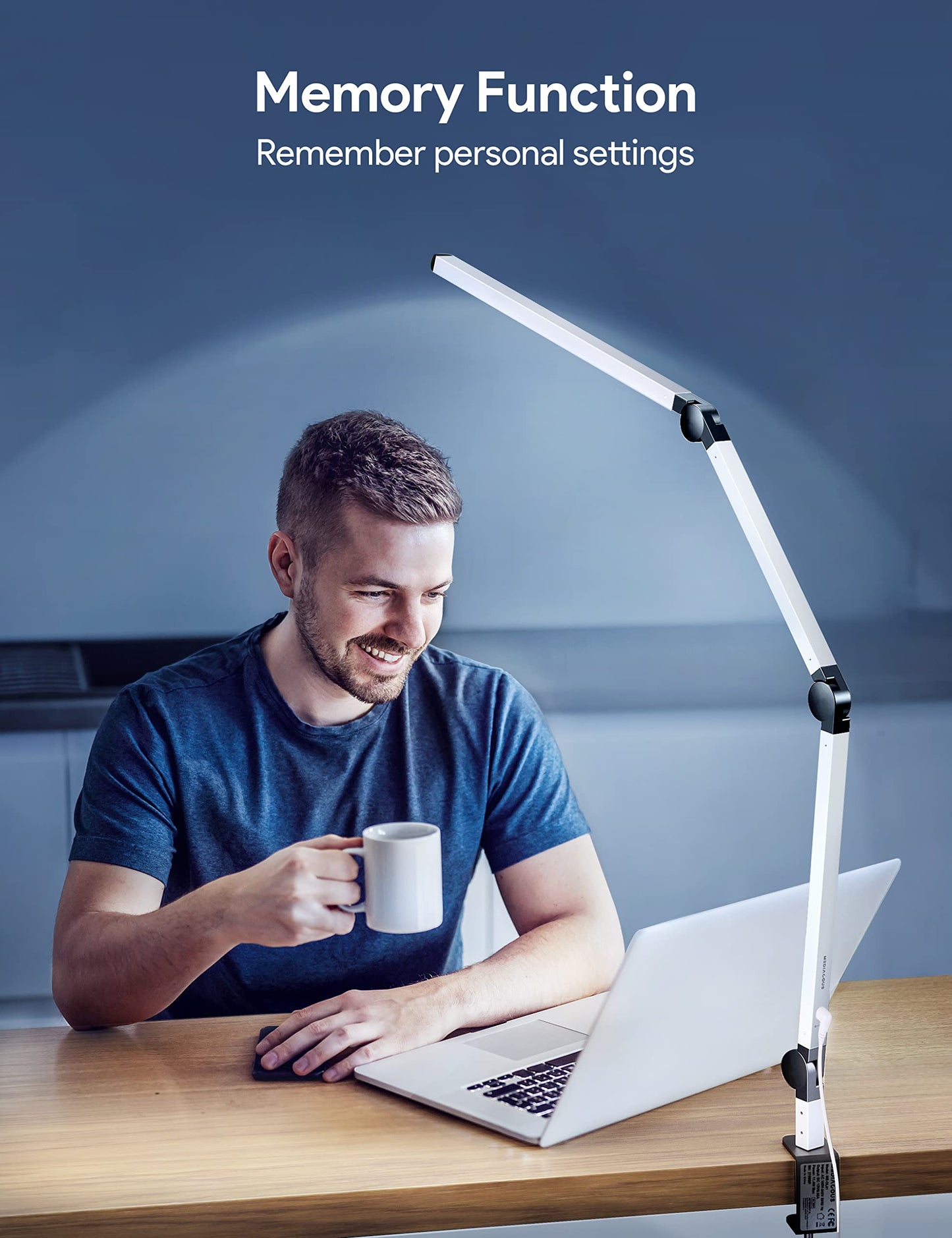 MediAcous LED Desk Lamp with Clamp, Dimmable 4 Color Modes, Swing Arm, White, Model ME-DL02