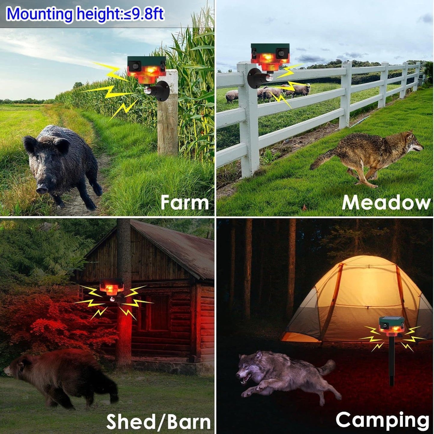 Hulppre Solar Outdoor Motion Sensor Alarm-Dog Barking&Gunshot Sound,130Db Loud Noise Maker,Support Recording,13 Kinds Of Sound S