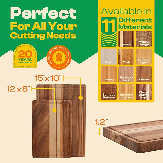 Riveira Cutting Board Set of 2 – Wooden Cutting Boards for Kitchen in 2 Sizes – Premium Walnut, Maple & Cherry Wood Cutting Board – Durable Wood Cutting Board with Juice Grooves