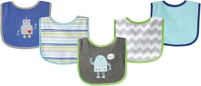 Luvable Friends Baby Cotton Terry Drooler Bibs with PEVA Back, Transportation, One Size