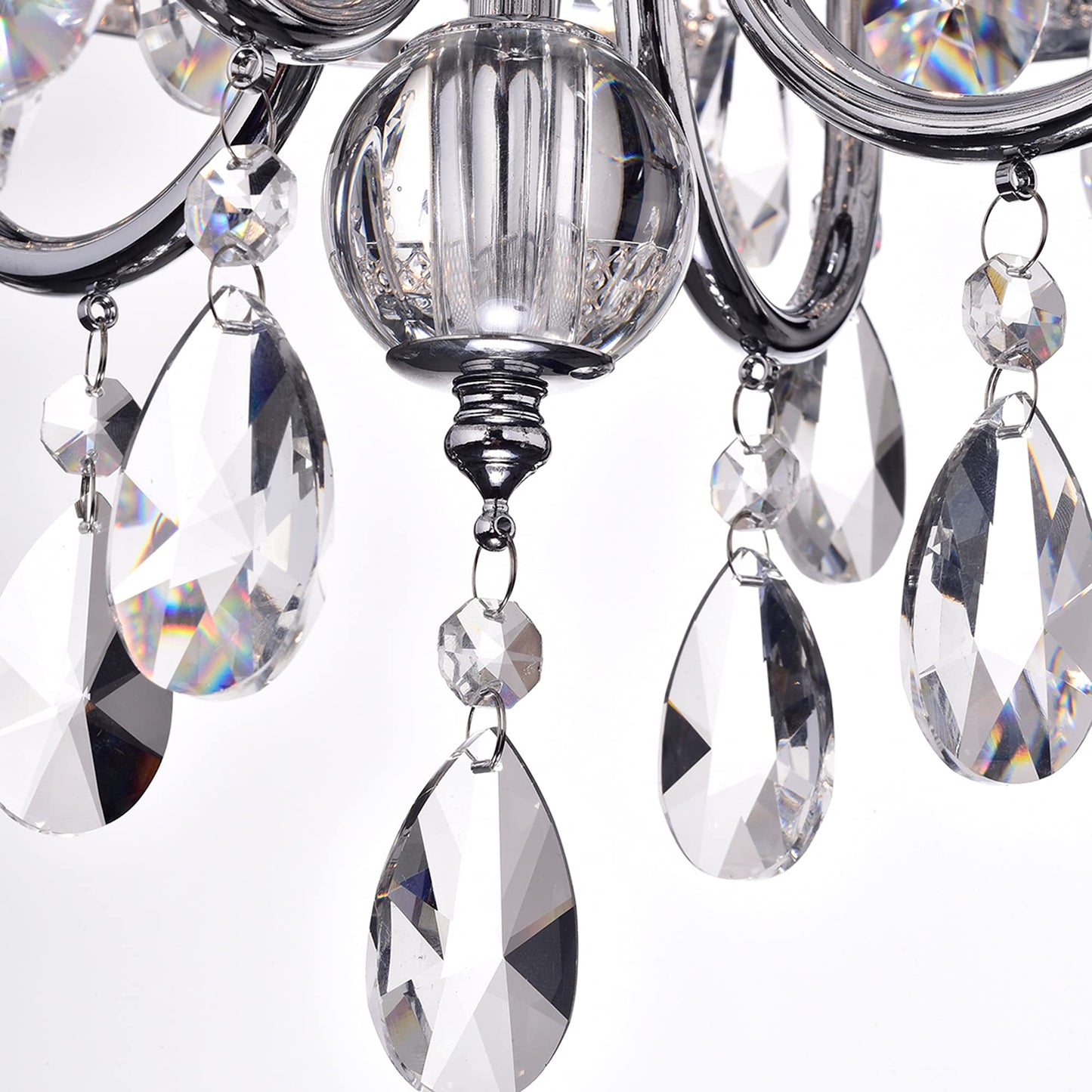 Edvivi Chrome 4-Light Round Crystal Chandelier Ceiling Fixture, Beaded Drum Shade, Model Epg801Ch