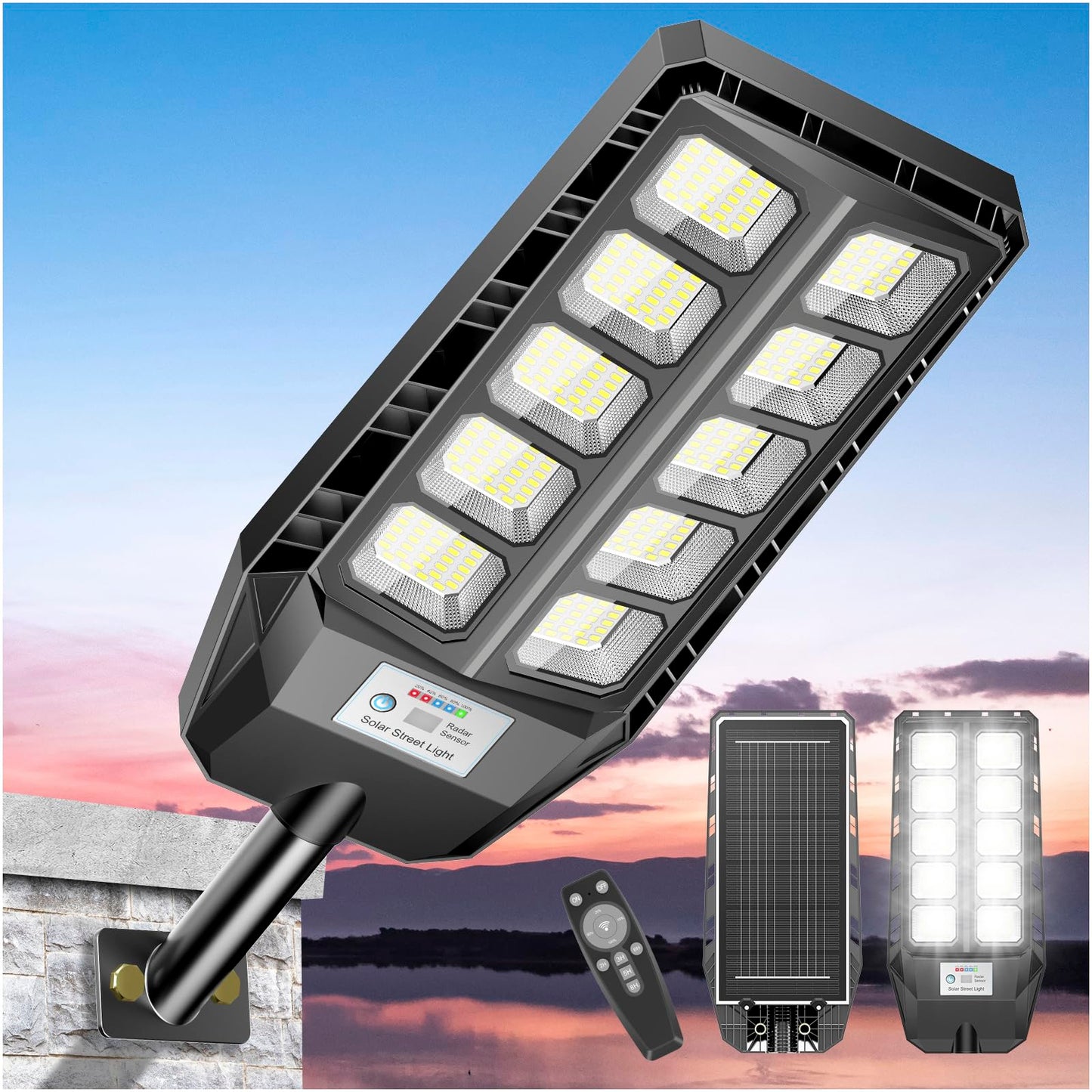 CEDIO Solar Street Lights Outdoor, IP66 Waterproof, 6500K, Motion Sensor, Remote Control, Black, 6500K-1PACK, Model TW10B001