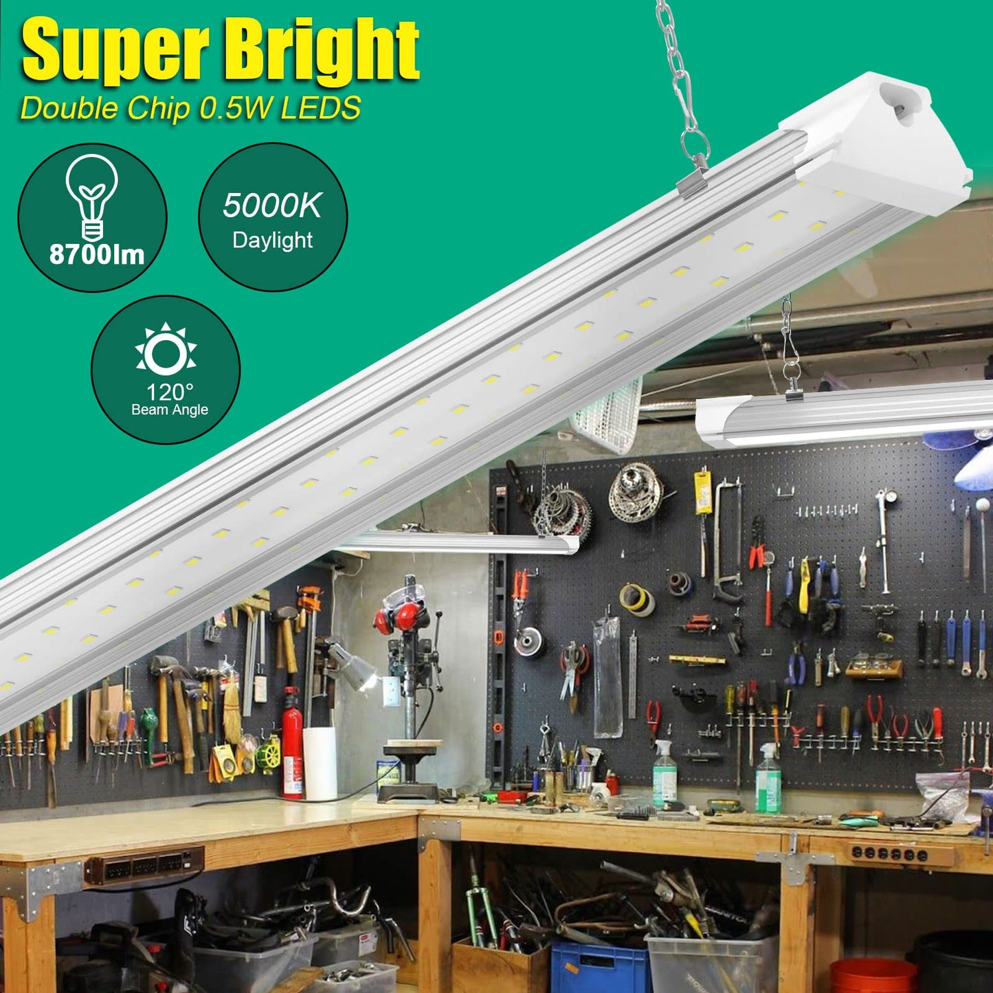 Szhlux 6 Pack Led Shop Lights 4Ft 60W, 8700Lm, 5000K Daylight White, Aluminum, Hanging/Mounted, Green, Model Sz-6
