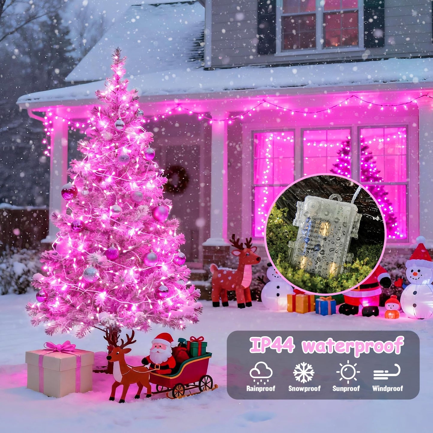 Jmexsuss 33Ft Pink Led Fairy String Lights, Battery Operated, 100 Lights, 8 Modes, Waterproof For ValentineS Day Indoor/Outdoor Decor