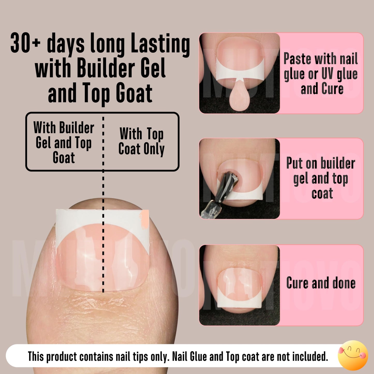 MUTIOVO Extra Short Toe Nail White French Tip BABY PINK,Soft Gel False Toenail Extension Kit,Thick Sharp Square Press On,Need Bu