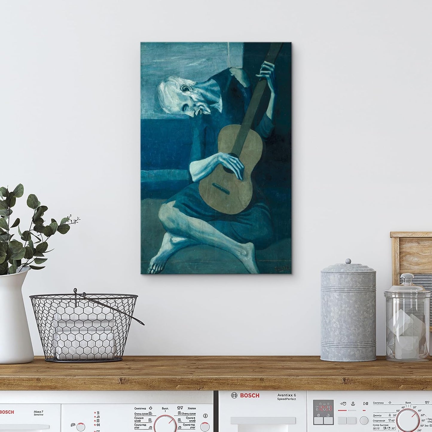 wall26 Canvas Print Wall Art The Old Guitarist by Pablo Picasso Cultural People Oil Painting Fine Art Traditional Dramatic Multicolor Ultra for Living Room, Bedroom, Office - 16"x24"