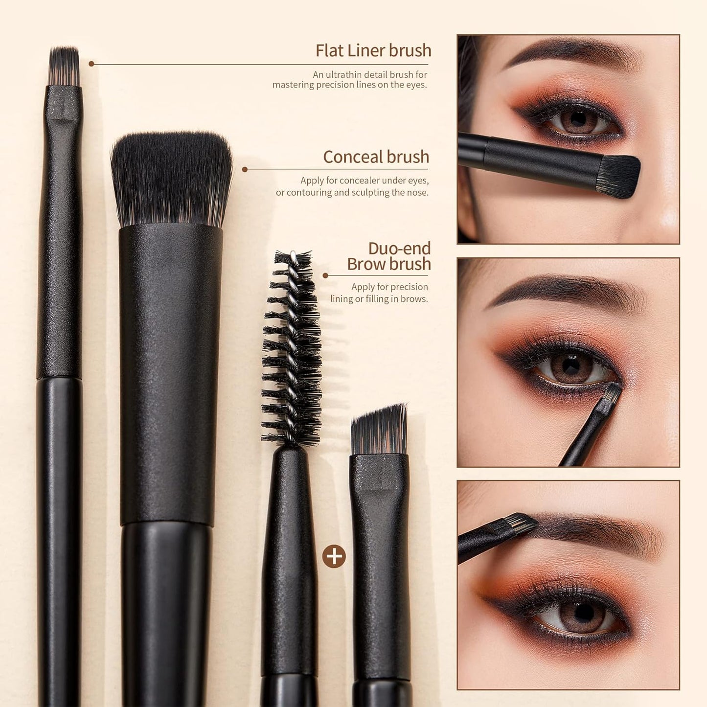 Jessup Eyeshadow Brush Set, 10Pcs Eye Makeup Brushes Professional for Blending Eye Shadow Liner Crease, Duo-end Brow Brush, Elegant Black T337