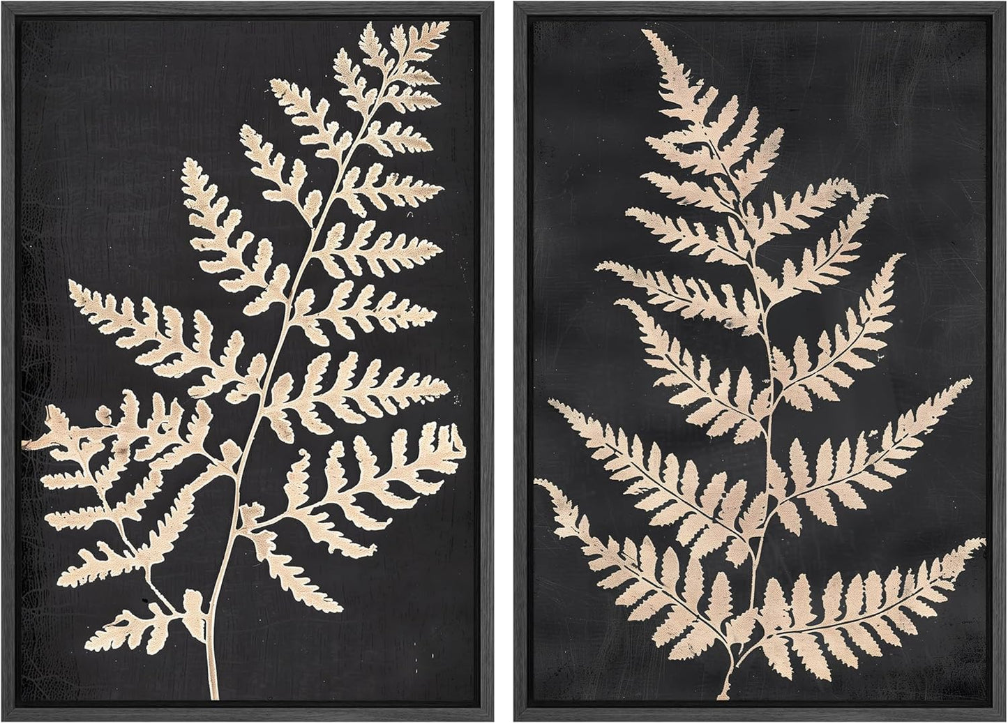 SIGNWIN Framed Canvas Print Wall Art Vintage Fern Leaf Silhouettes Natural Botanical Rustic Illustrations Modern Art Decorative Contemporary for Living Room, Bedroom, Office - 16"x24"x2 Black