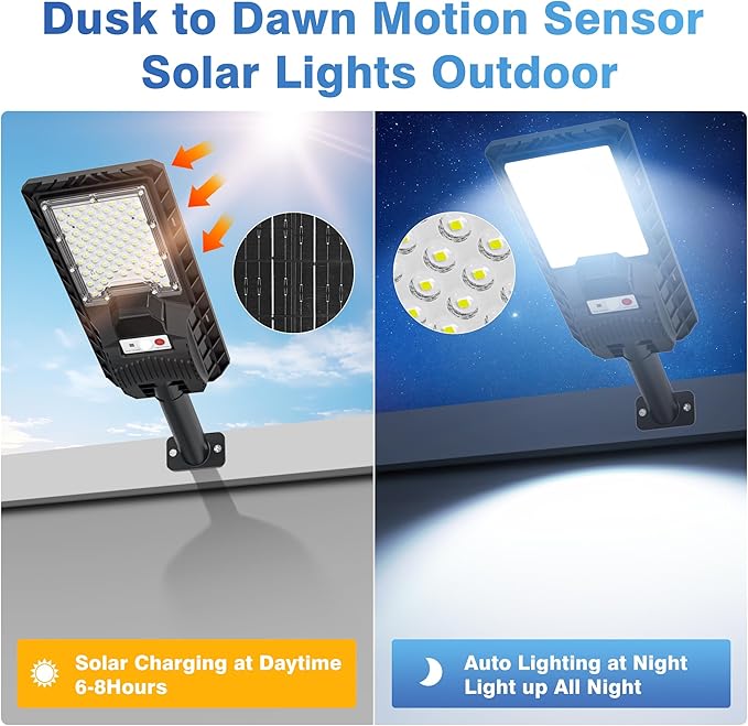 Solar Lights Outdoor Waterproof - 6500K Solar Street Lights Outdoor IP66 Waterproof LED Flood Light with Motion Sensor and Remote Parking Lot Lights Dusk to Dawn for Backyard/Outside/Garage 4Packs