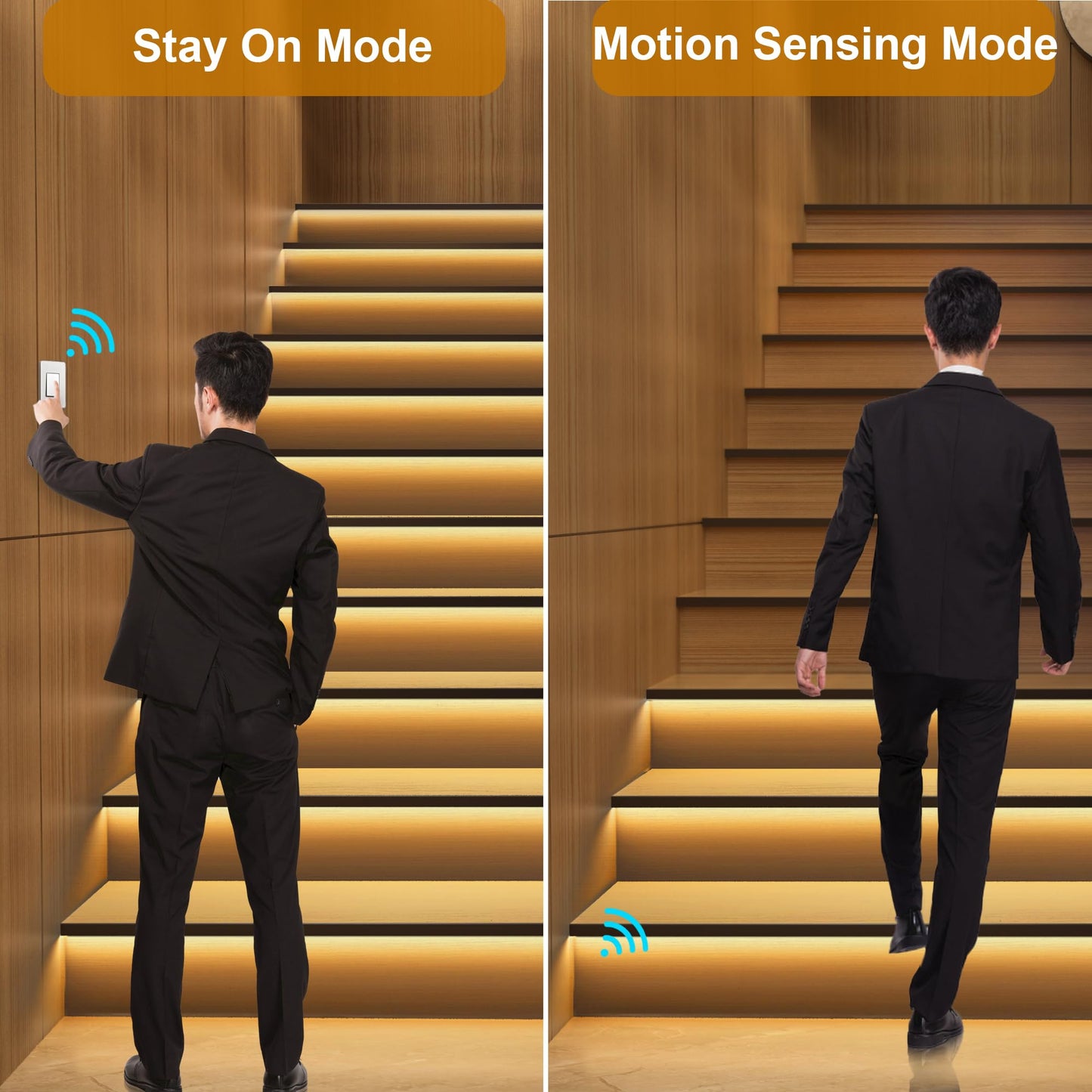 Komigan Intelligent Motion Triggered Led Stair Lighting Kit Kmg-3233  40 Cuttable Led Strip Light For Indoor Led Stair Lights (Warm White 3000K 14 Stairs)