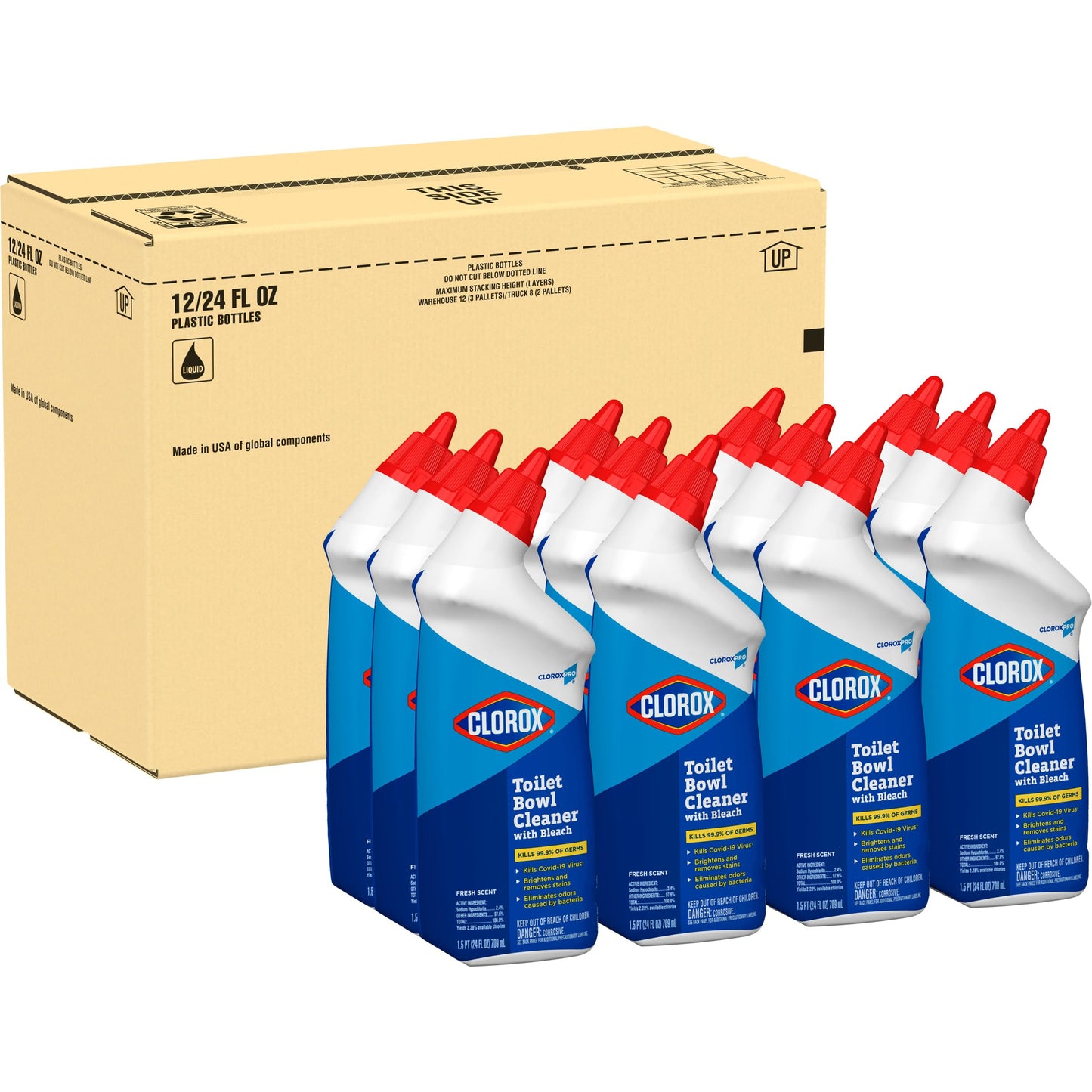 CloroxPro Commercial Solutions, Clorox Manual Toilet Bowl Cleaner with Bleach, Automatic Toilet Cleaner, Fresh Scent, 24 Ounces (Pack of 12) - 00031