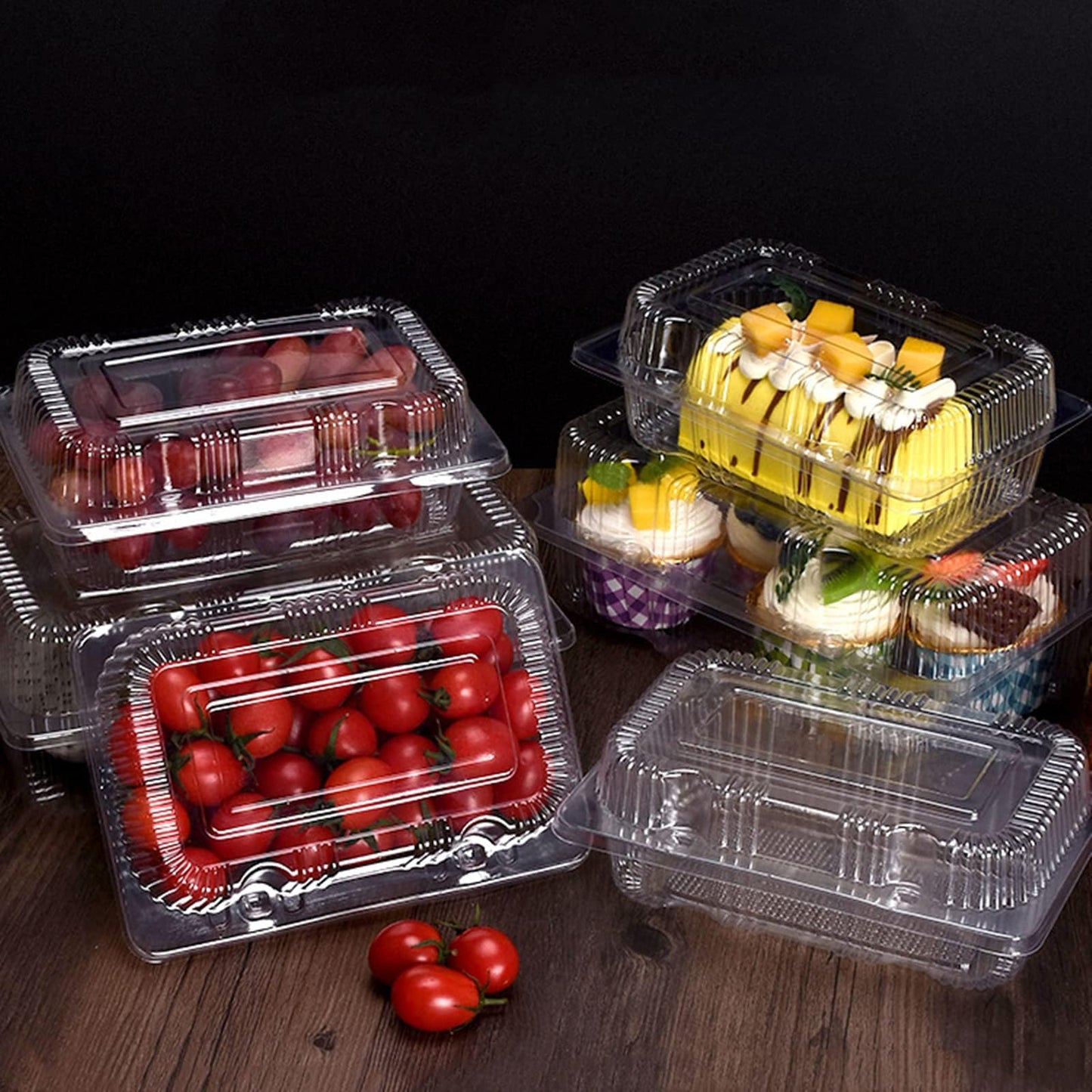 TOFLEN Disposable Sturdy Plastic Hinged Food Containers with Clear Lids (40 Pack) Clamshell Take Out Loaf Containers 7.2x4.7x3 Inches To Go Dessert Box Cake Slice Salad Pastry Sandwich Container