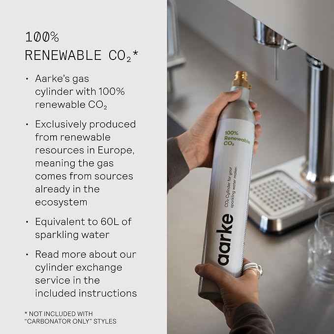 Aarke Carbonator lll with CO2 Cylinder, Sparkling & Carbonation Water Machine, Stainless Steel with PET BPA-Free Reusable Bottle Volume 1L/34 fl oz (Stainless Steel)