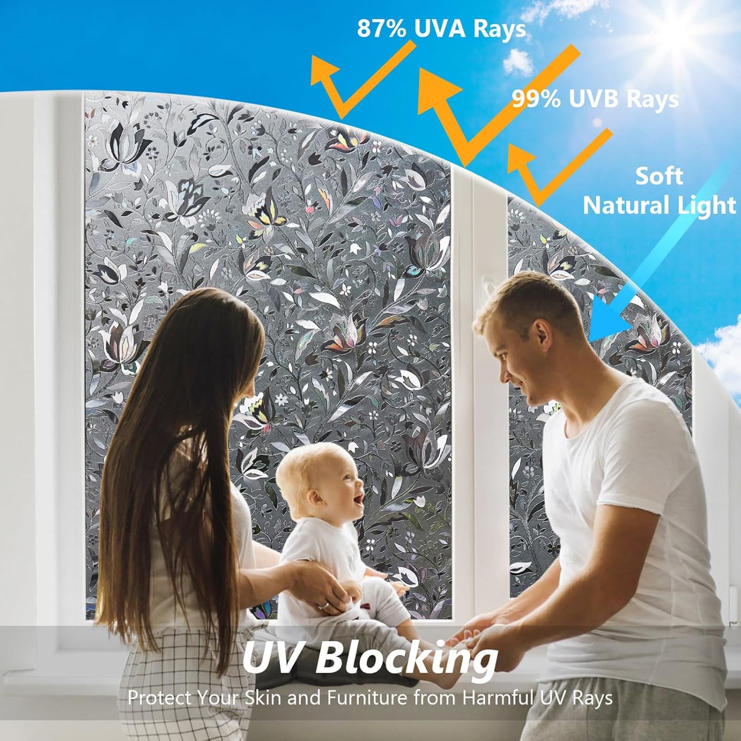 Kromapolis Window Film, Window Privacy Film Frosted, Vinyl Glass Covering, Stained Glass Decorative Film, Static Window Clings, Non-Adhesive (Grayish Black, 17.5 x 78.7 inch)