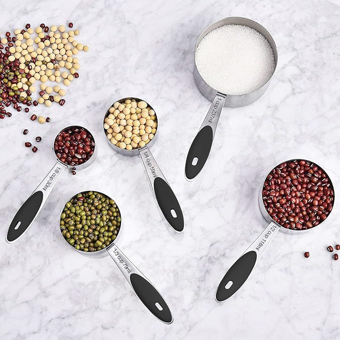 Wildone 16Pc Stainless Steel Measuring Cups Set, 8 Measuring Cups & 7 Double-Sided Magnetic Measuring Spoons Stackable & 1 Leveler (Black)