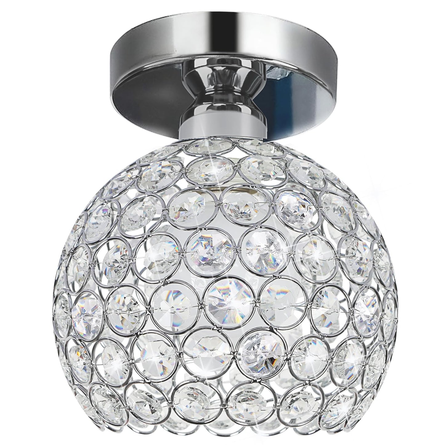 TISLYCO Small Chandelier, Modern Semi Flush Mount Light Fixture, Silver Crystal, 7.7inx8in, Elegant Silver for Hallway, Foyer, Dining Room