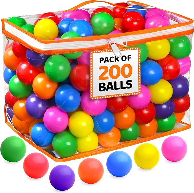 Ball Pit Balls for Toddlers with Storage Bag - 7 Bright Colors, Crush Proof, Great Play Toys for Tents, Pools, and Party