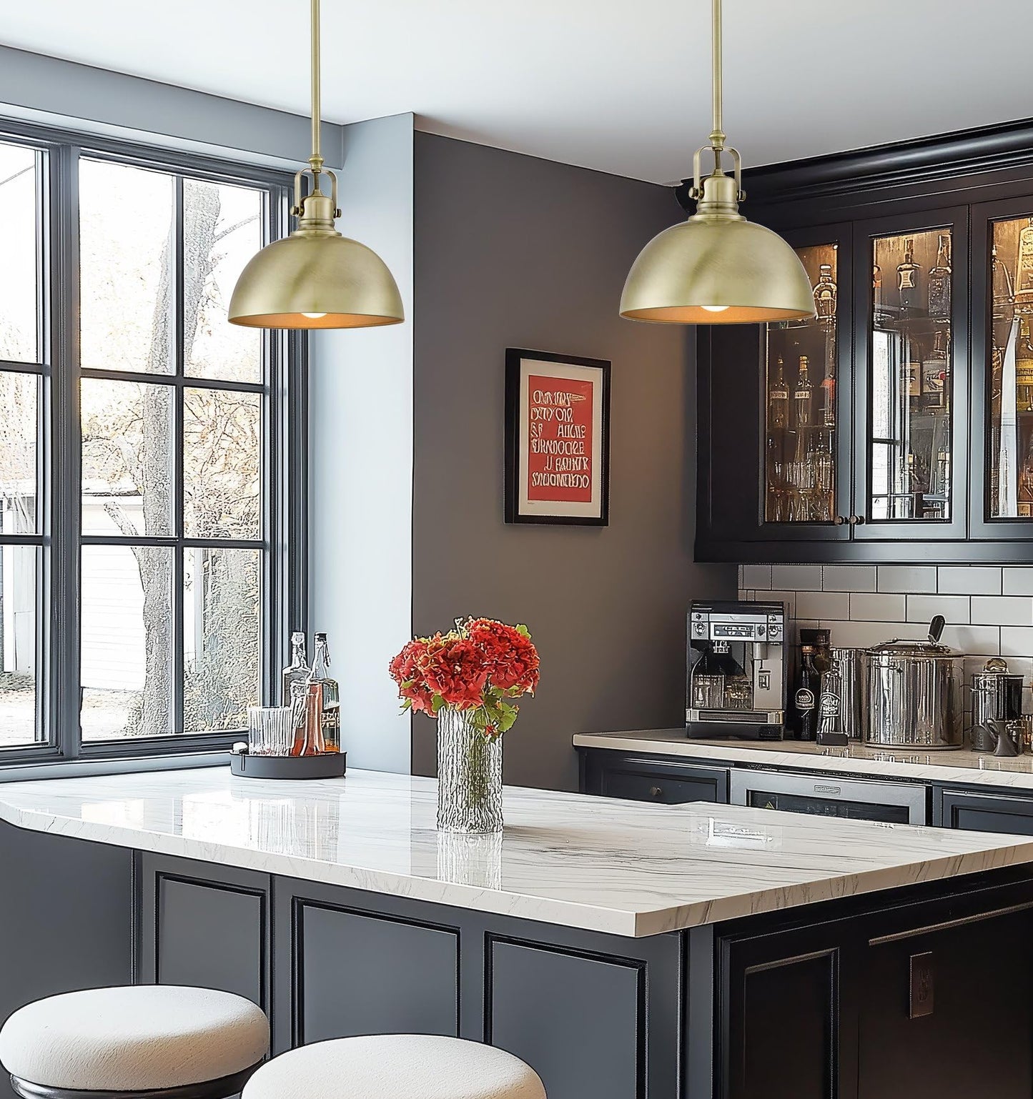 Kira Home Pendant Light, 9in Adjustable Length, Brushed Brass Finish, Model RV-CP215-9751-AB
