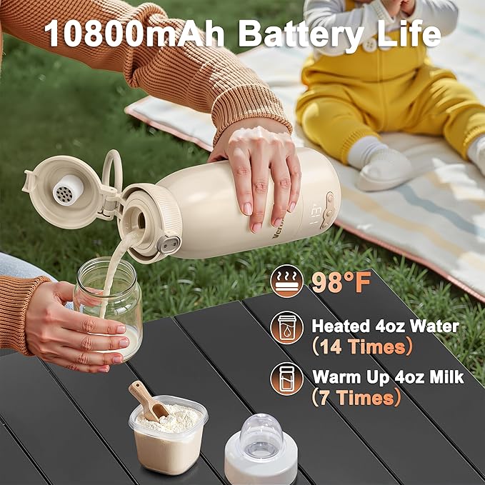 Portable Bottle Warmer for Travel, 17 Oz Baby Bottle Warmer, Super Fast Charging Milk Warmer with Adjustable Temp & Keep Warm for Formula, Breastmilk, Rechargeable & Cordless Water Warmer