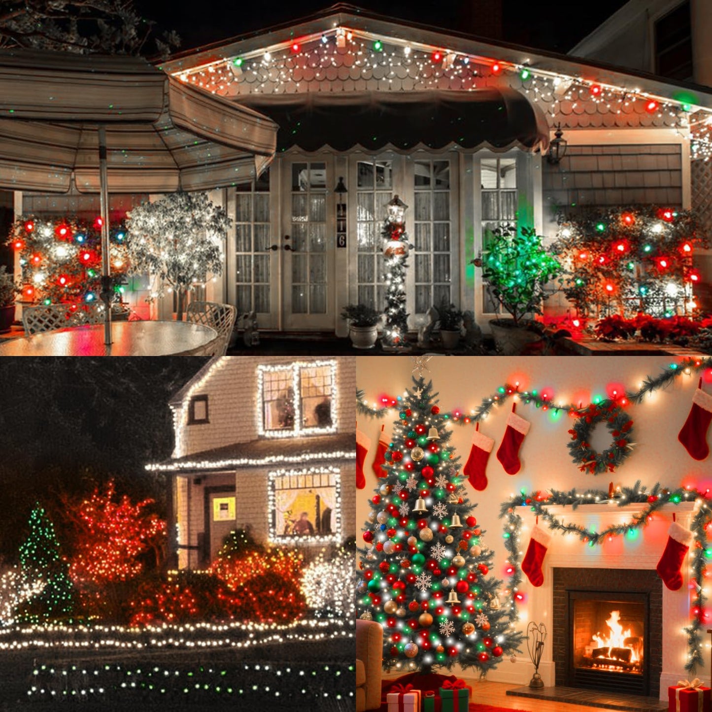 Lamphome 66Ft Christmas Decorative Mini Lights  200 Led Transparent Wire Fairy Starry String Lights Plug In  16 Lighting Modes For Outdoor Xmas Tree Wedding Party Decoration (Red Green White)