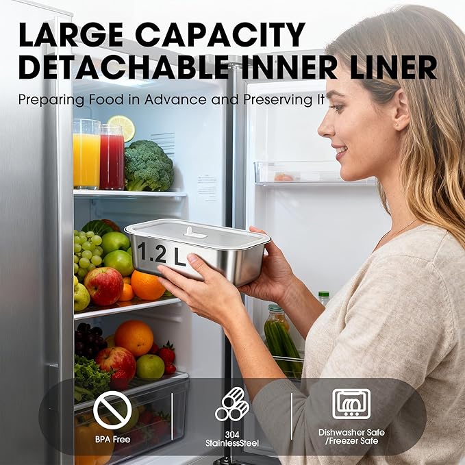 Cordless Electric Lunch Box for Adults with APP Control, 1.2L Portable Heated Lunch Box Battery Powered with Automatic Heating, Self-Heating Food Warmer for Work, Office, 248°F Max, Leak Resistant