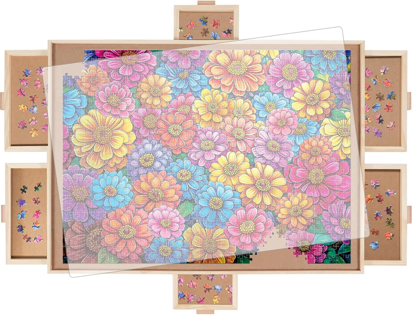 2000 Pieces Rotating Puzzle Board with 6 Drawers, Lazy Susan & Transparent Cover, 40.1"x28.5" Portable Wooden Jigsaw Puzzle Board, Great Gift for for Puzzle Enthusiasts